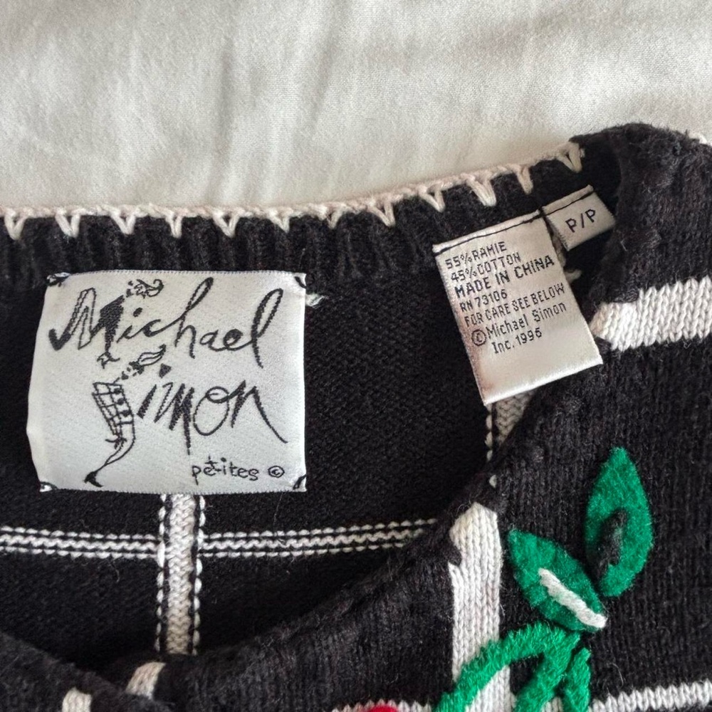 Michael Simon Black and White Button Down Shirt with Cherry Embroidery - Picture 2 of 3